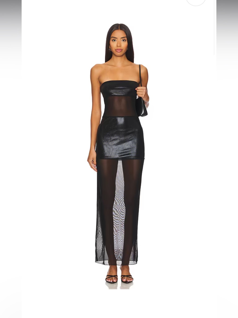superdown Black Strapless Sheer-Panel Maxi Dress